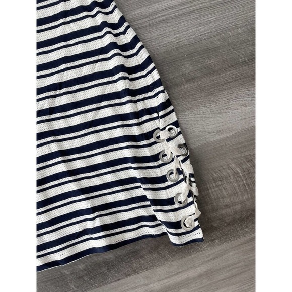 Splendid Blue White Striped Dress Lace Up Hem Medium M Stretch K7 - Picture 3 of 4